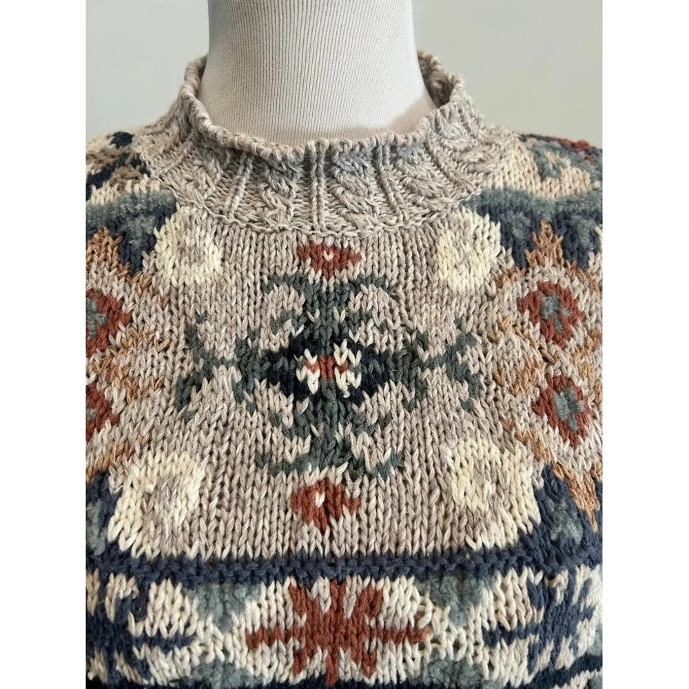 Grannycore Mock Neck Fair Isle Knit‎ Sweater Tunic Women's Size L